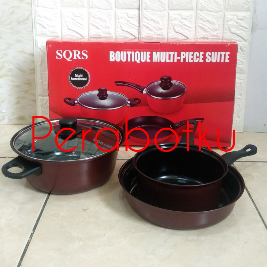 Panci Set 4 Pcs SQRS / Cookware Set Frypan Saucepan Anti Lengket