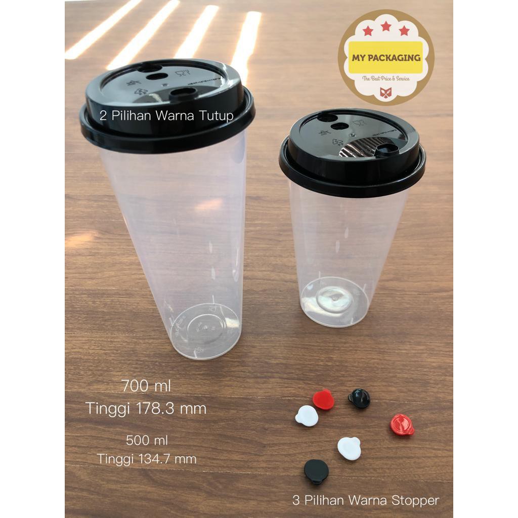 Gelas Plastik Boba / Thinwall Cup PP Injection 500ml 16oz (Cup+tutup+stopper) PREMIUM-(25set)