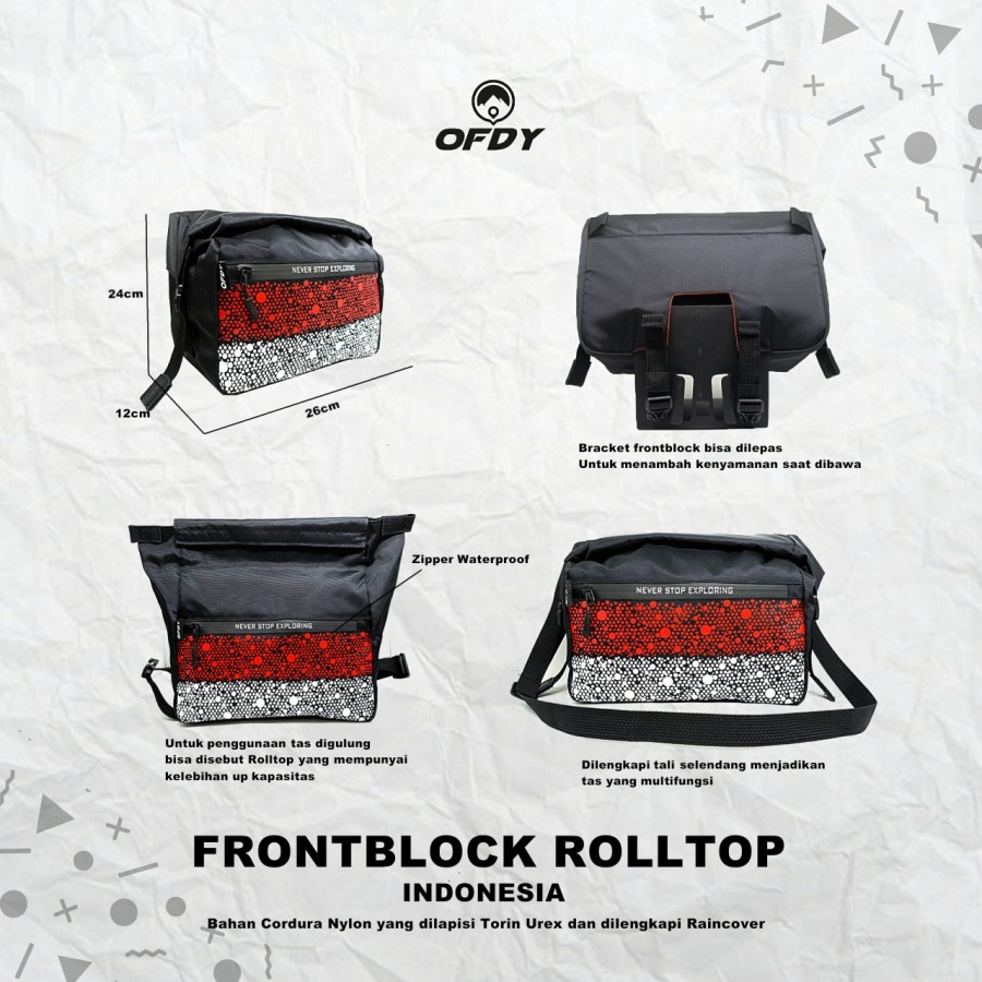 Ofdy Tas Front Block Rolltop Brompton Kapasitas 7 Liter Untuk Sepeda Lipat Waterproof Multifungsi Or