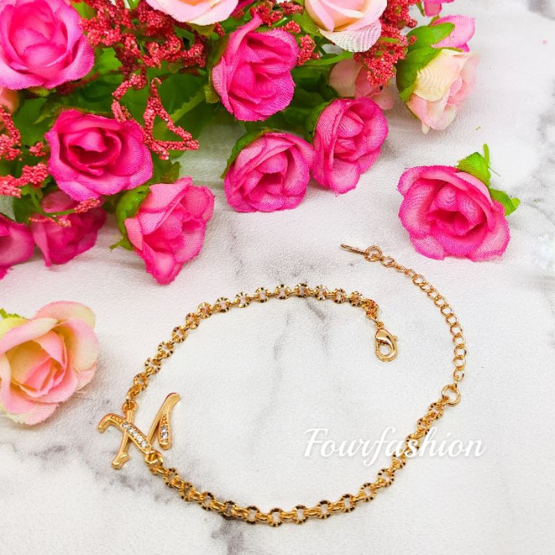Fourfashion Gelang Tangan Sirkon Huruf Latin Inisial Xuping Lapis Emas
