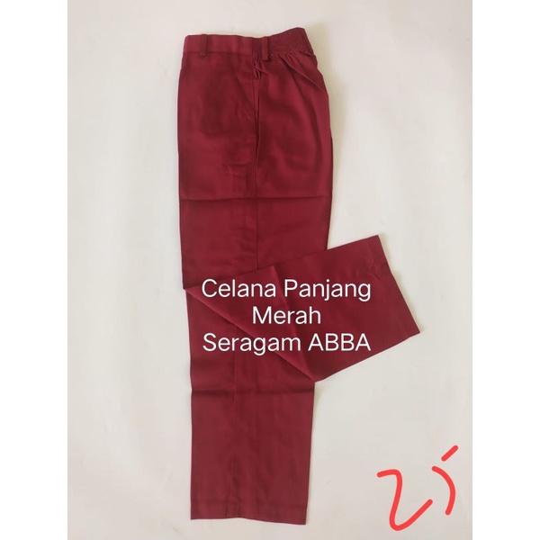 Celana Panjang Pinggang Karet SD Merah, Putih, Cokelat, Hitam, Hijau Merk ABBA