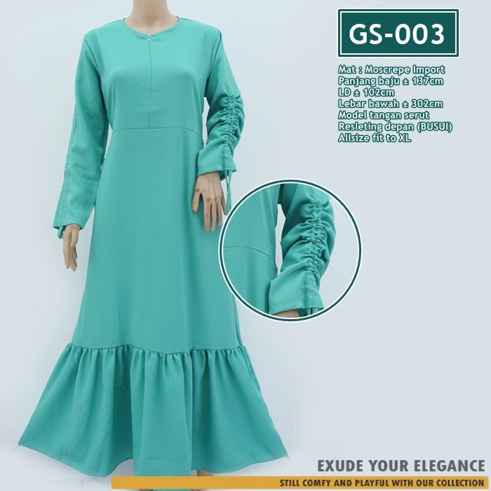 Gamis Ruffle Terbaru, Gamis rempel modern, Gamis Busui Polos kode GS