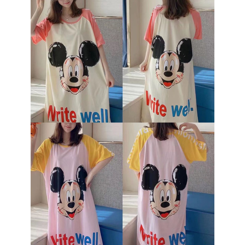 baju tidur daster wanita bahan spandex mickey