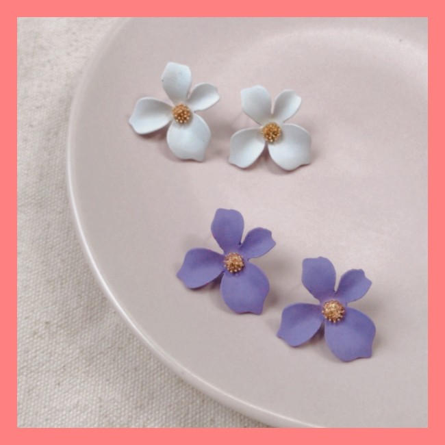 Aksesoris Anting Fashion Korea Anting Tusuk Bunga Ungu Anting Bunga Simple Korea Earrings Mindeulle
