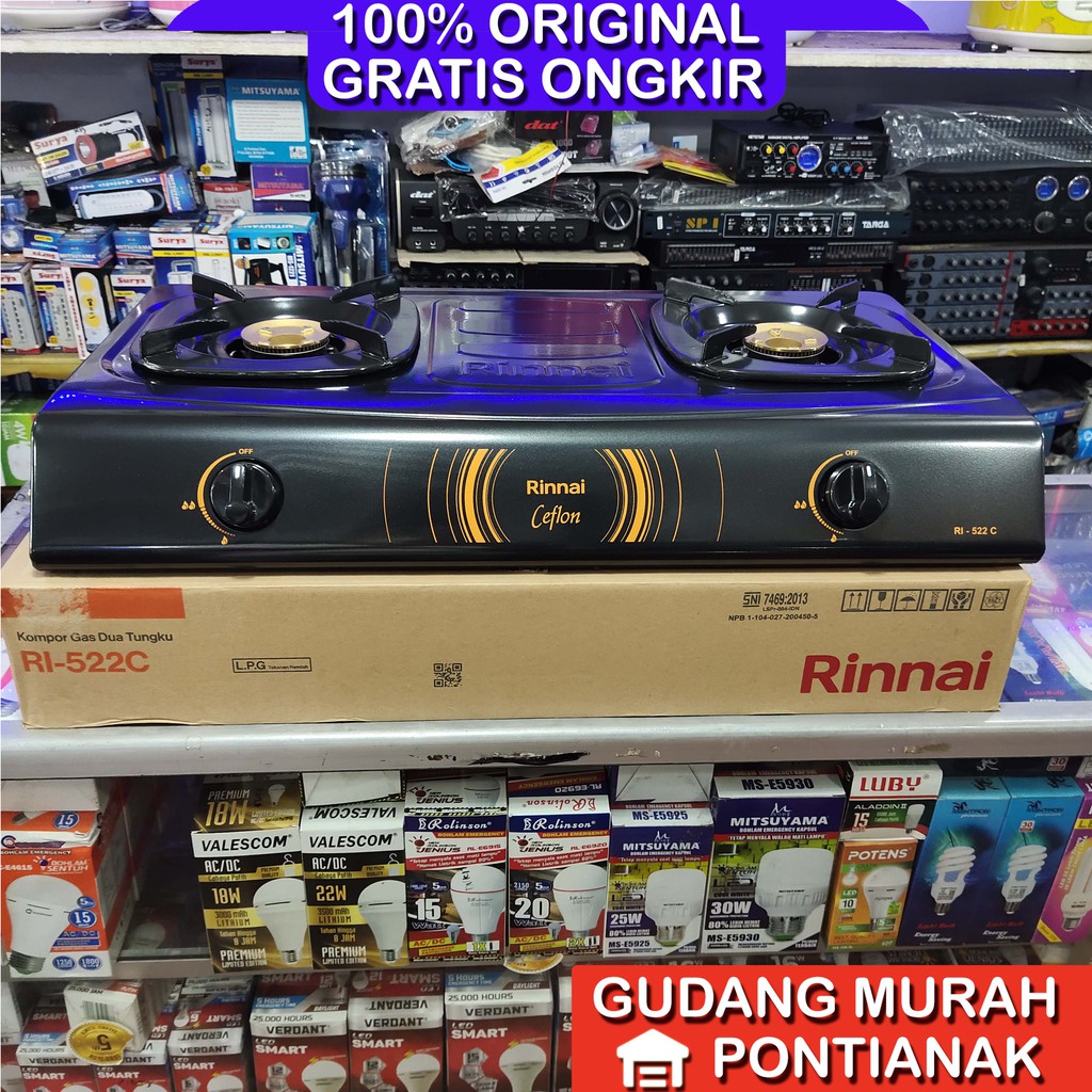 Kompor rinnai 522C /Kompor Rinnai RI 522C 2 Tungku Kuningan Ceflon  522c