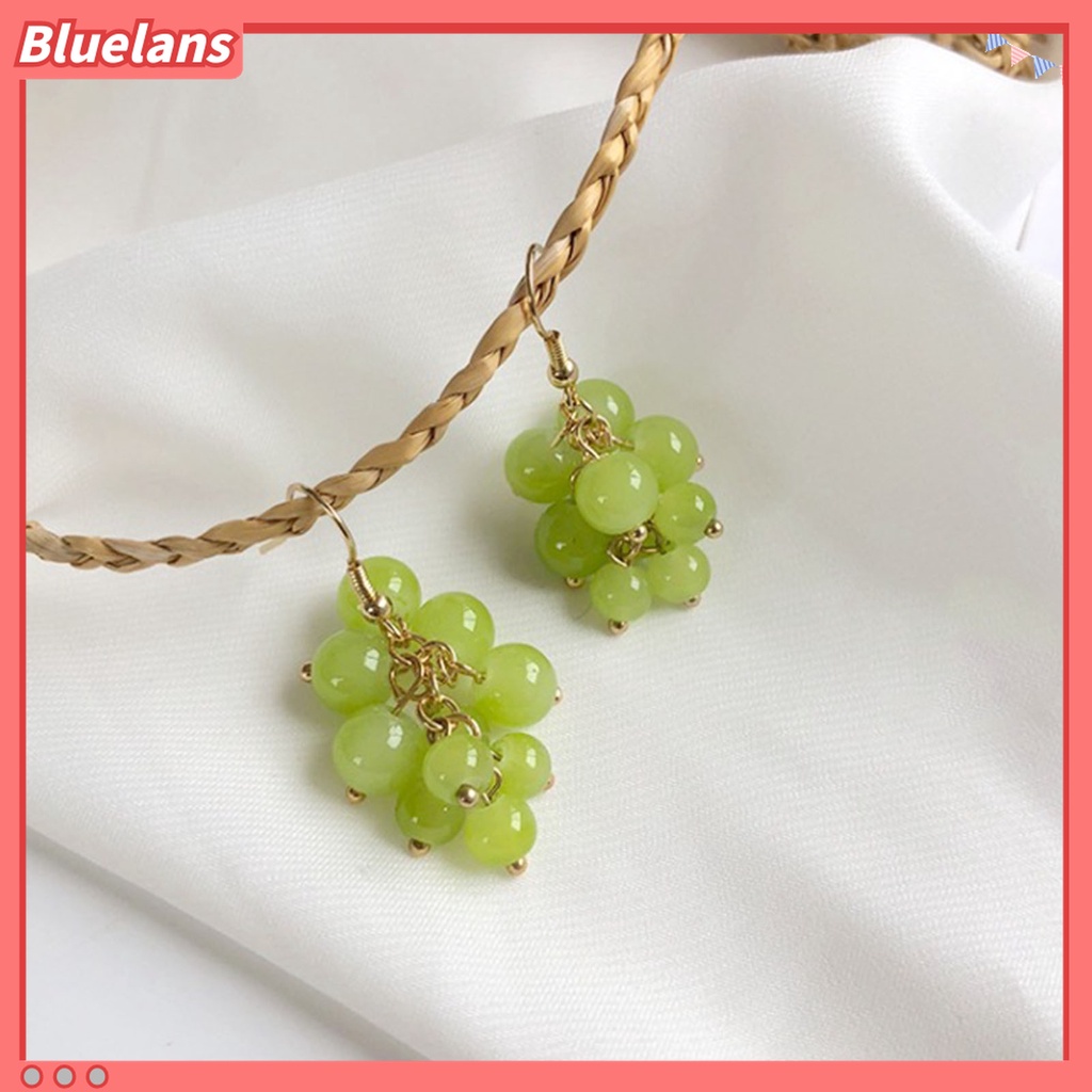 1 Pasang Anting Kait Tanpa Tindik Bentuk Anggur Aksen Manik-Manik Bulat Untuk Liburan