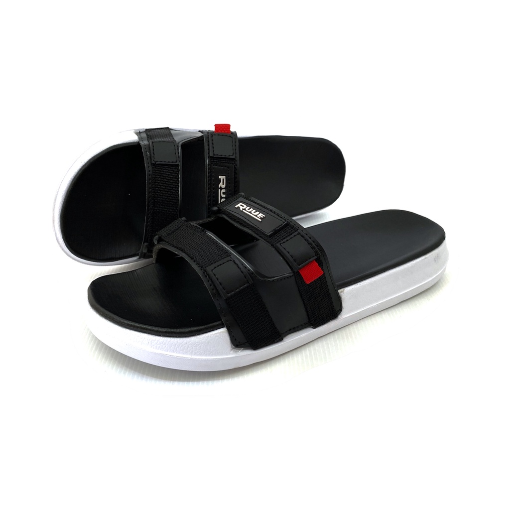 Ruuf - 0208 Strap Slide Sandal Pria - Black/White