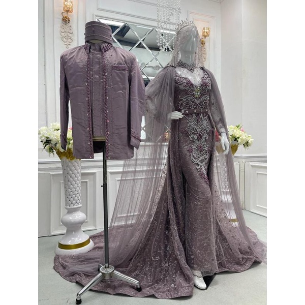 Gaun pengantin couple/Gaun pengantin full mutiara/Wedding dress