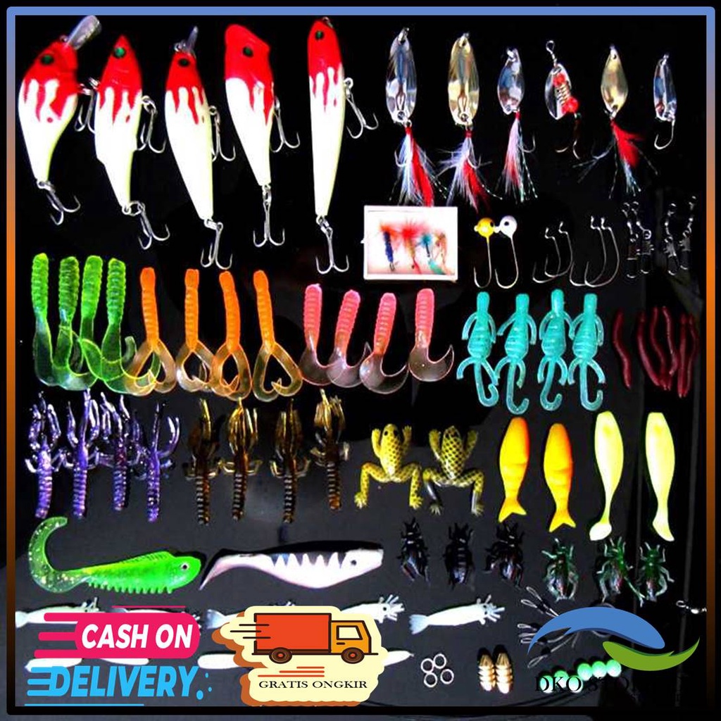 KAIL UMPAN PANCING IKAN SOFT BAIT LURE CASTING JIGGING SET BOX LENGKAP MURAH 100 PCS