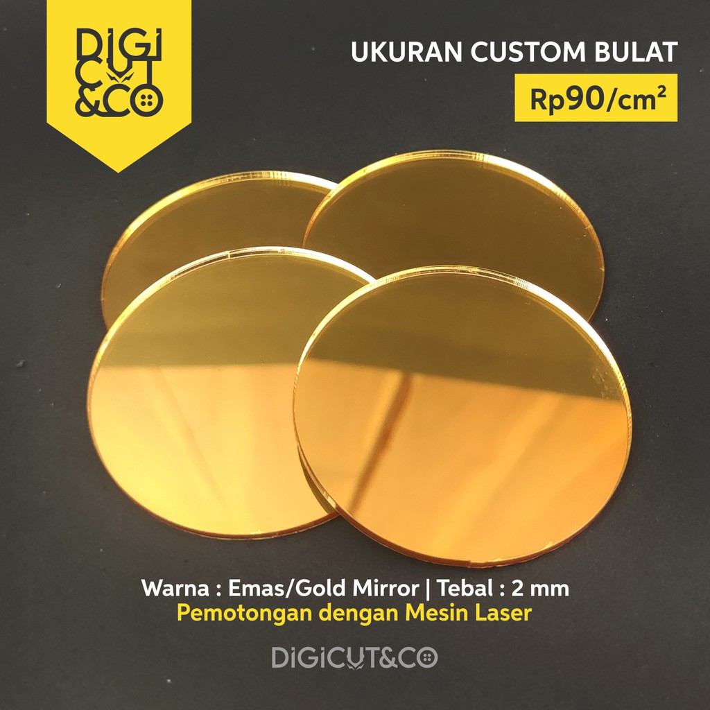 Akrilik Lembaran 2mm EMAS/GOLD MIRROR Custom Ukuran Bulat - Digicut&amp;Co
