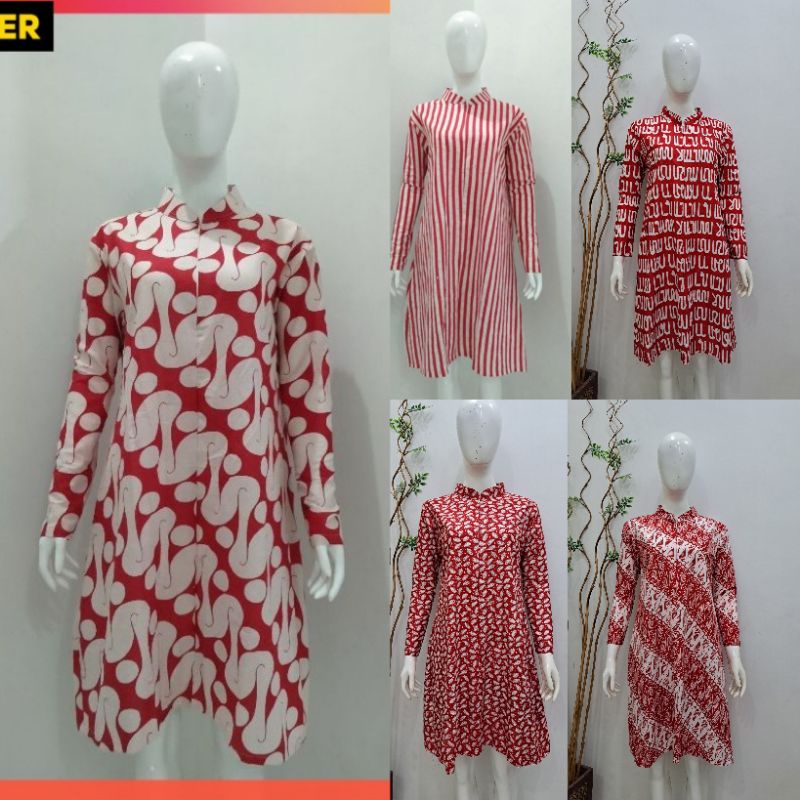 tunik batik 020 - tunik batik s m l xl xxl jumbo-tunik merah putih - tunik batik merah putih - atasa
