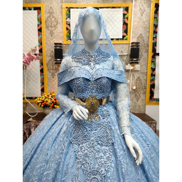 Gaun Pengantin Full Mutiara Beby Blue.