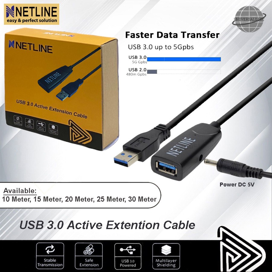 Extension Aktif USB 3.0 With USB Power NETLINE 10 Meter