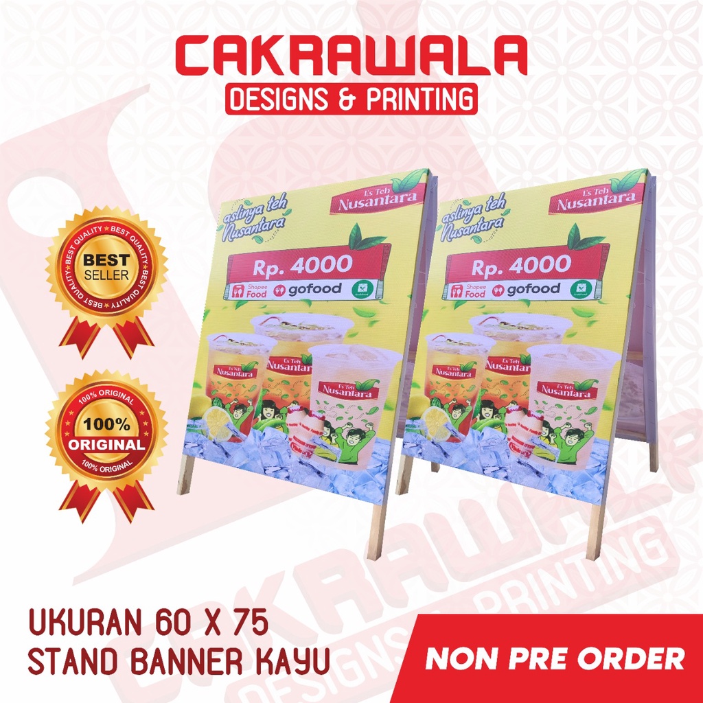 STAND BANNER KAYU UKURAN 60 X 75 - STANDING BANNER PROMOSI SEGITIGA - SEGITIGA BANNER KAYU