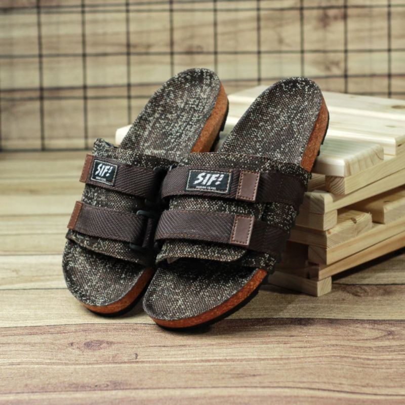 Sandal Slide Pria Original SIF SHADOW ISLAND KOSKHA BROWN SERIES Sandal Kasual Santai Original SHADO