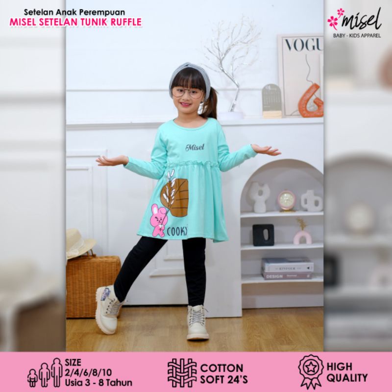 Setelan Misel Tunik Ruffle Original Kaos Anak Perempuan Super Premuim Best Seller