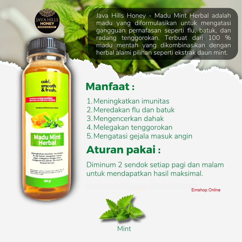 

Madu mint herbal asli 100% madu penurun panas batuk pilek demam masuk angin obat herbal alami 350 gr