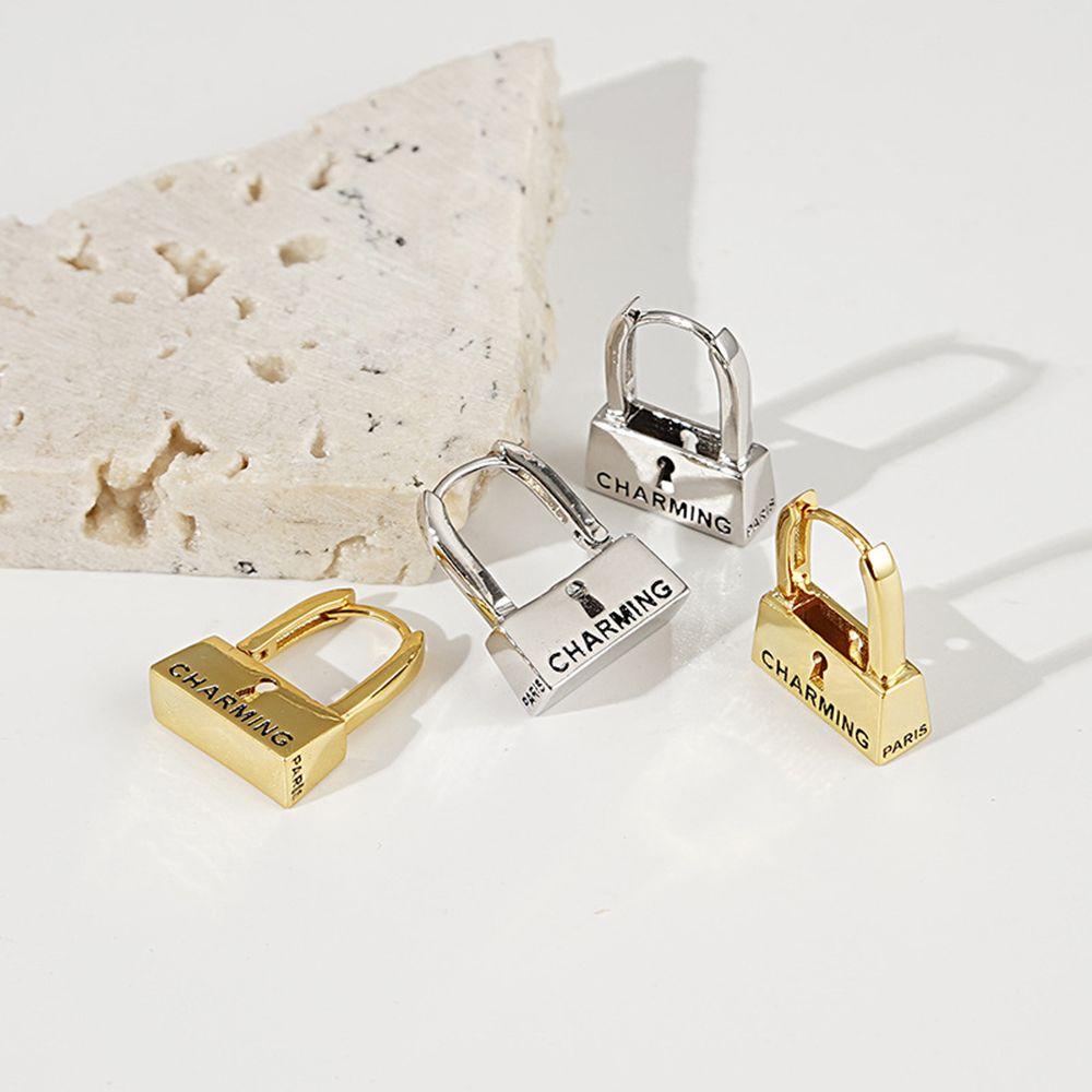 NEEDWAY Needway Lock Earrings Retro Sederhana Trendi Perempuan Gadis Tembaga Gaya Korea Gesper Telinga