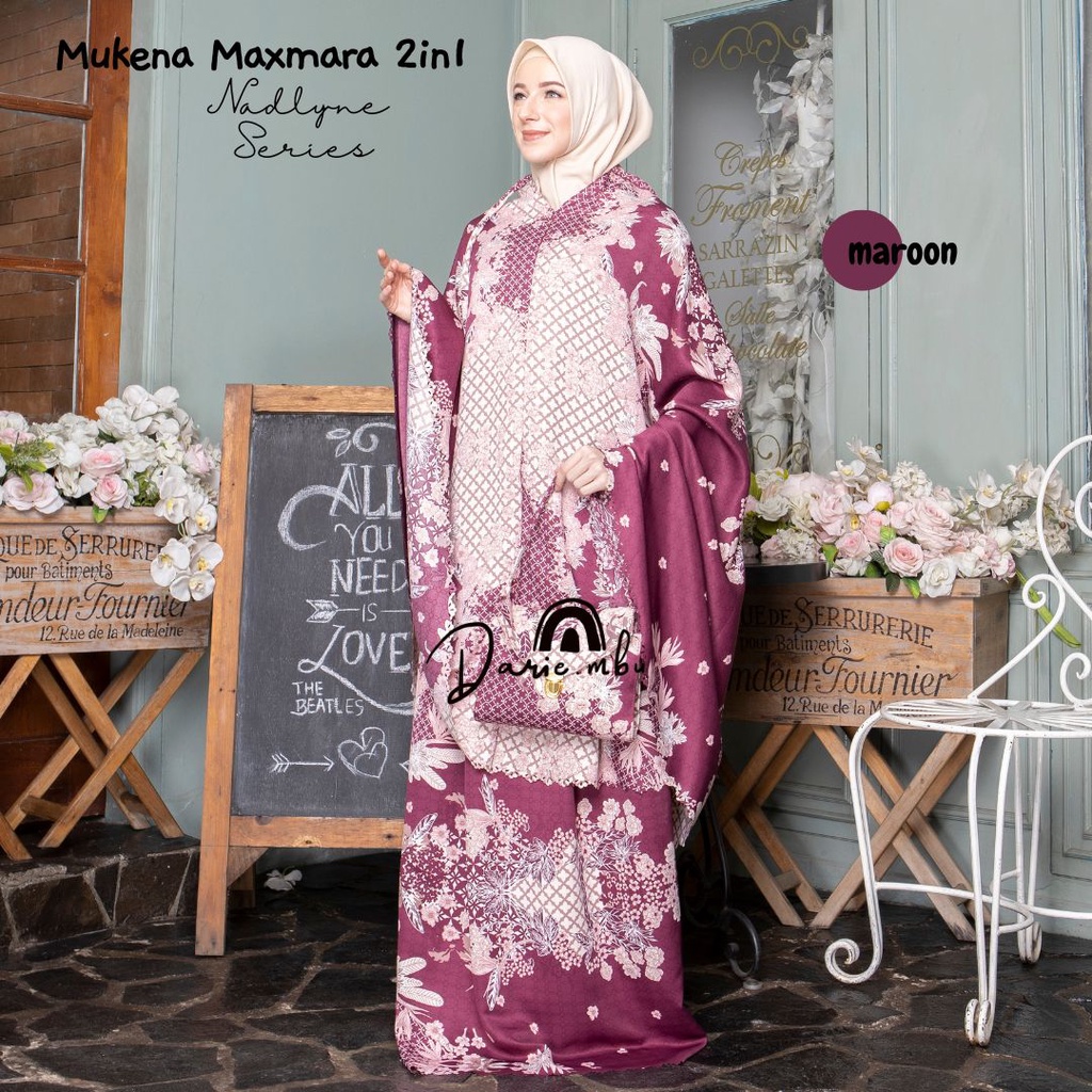 Mukena Couple Ibu dan Anak Maxmara Luxury 2in1 Printing Premiun Laser Cut Mewah Tas Sajadah