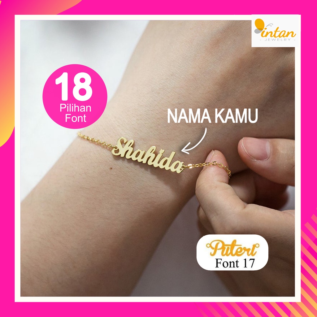 GELANG NAMA CUSTOM RANTAI TITANIUM LAPIS EMAS ASLI INISIAL UKIR KAMU HURUF CUSTOME POLOS MURAH ANAK 