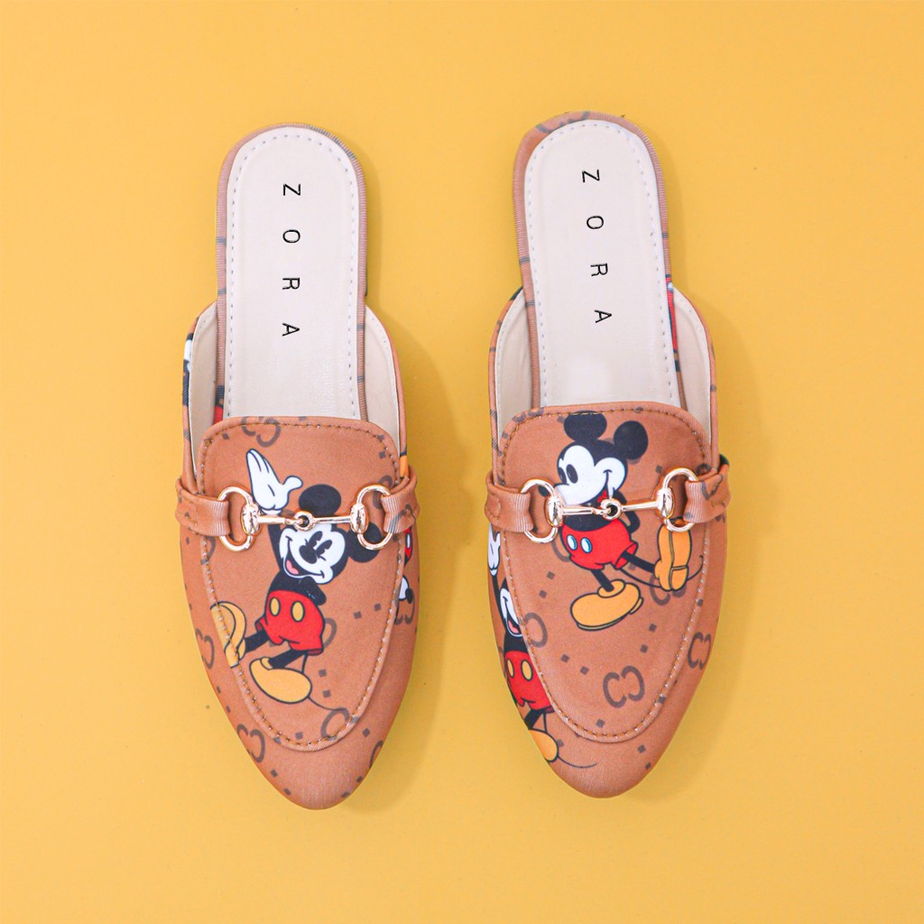 Sandal Wanita Zora Flat Shoes Mickey Mouse