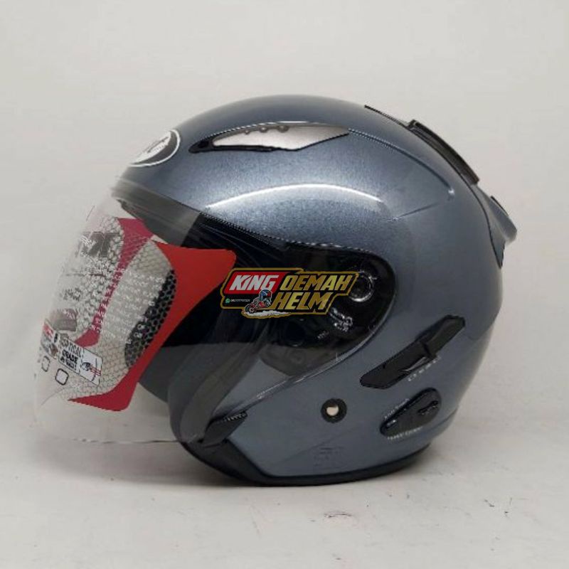 HELM KYT GALAXY SLIDE ALL GREY 2 VISOR HELM HALF FACE DOUBLE VISOR KYT GALAXY ABU ABU MURAH ORI SNI