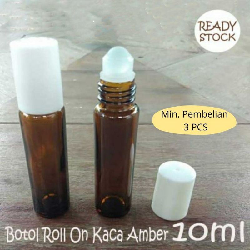 Botol Roll on kaca amber tutup putih botol parfum botol minyak angin 10ml