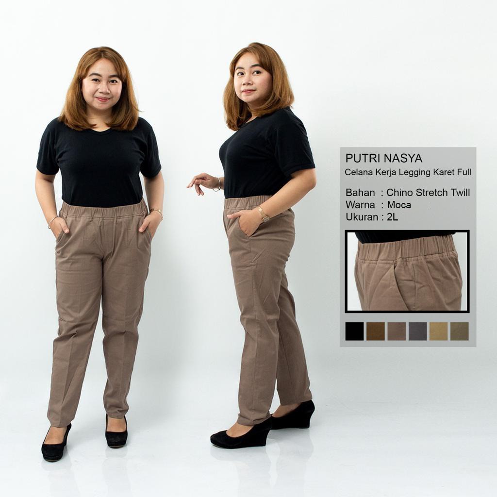 Putri Nasya - Celana Big Size Panjang Wanita Ukuran 8L,6L,5L,4L,2L,XL, All Size Warna Cream Capucino Moca Hitam Abu Tua Muda Navy Army