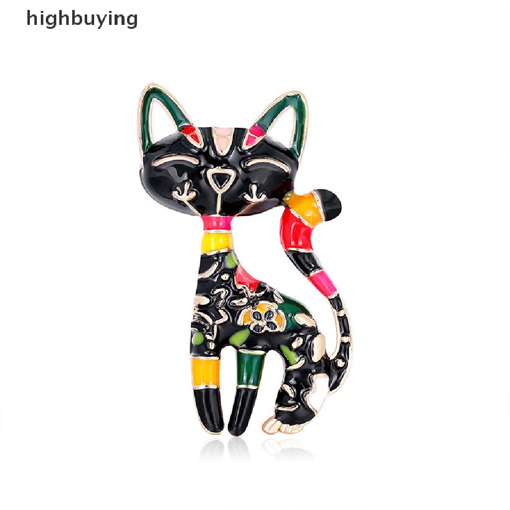 Hbid Bros Pin Enamel Desain Kucing Bunga Abstrak Cina Multi Warna Untuk Wanita