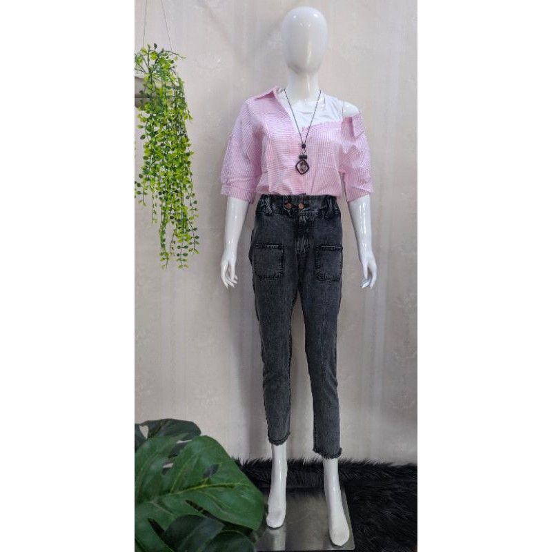 Celana Jeans High Waist Hitam