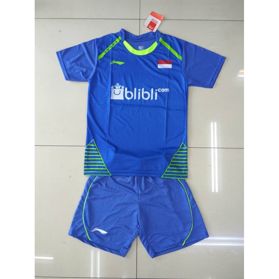 Baju Kaos setelan Badminton Dewasa Lining L30 Biru   Size M  Berkualitas