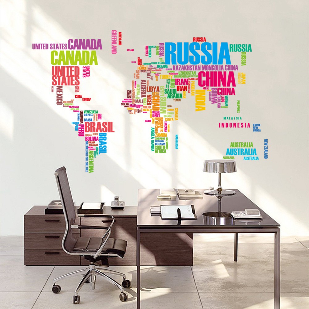 RELIZA WALL STICKER PETA DUNIA QUOTES STIKER DINDING COLORFULL
