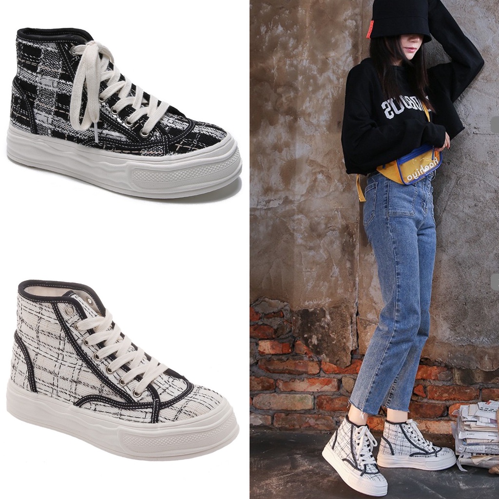 AVANCEID 1812 Sepatu Sneakers Boots Wanita Canvas Kerja Sekolah Hitam Import