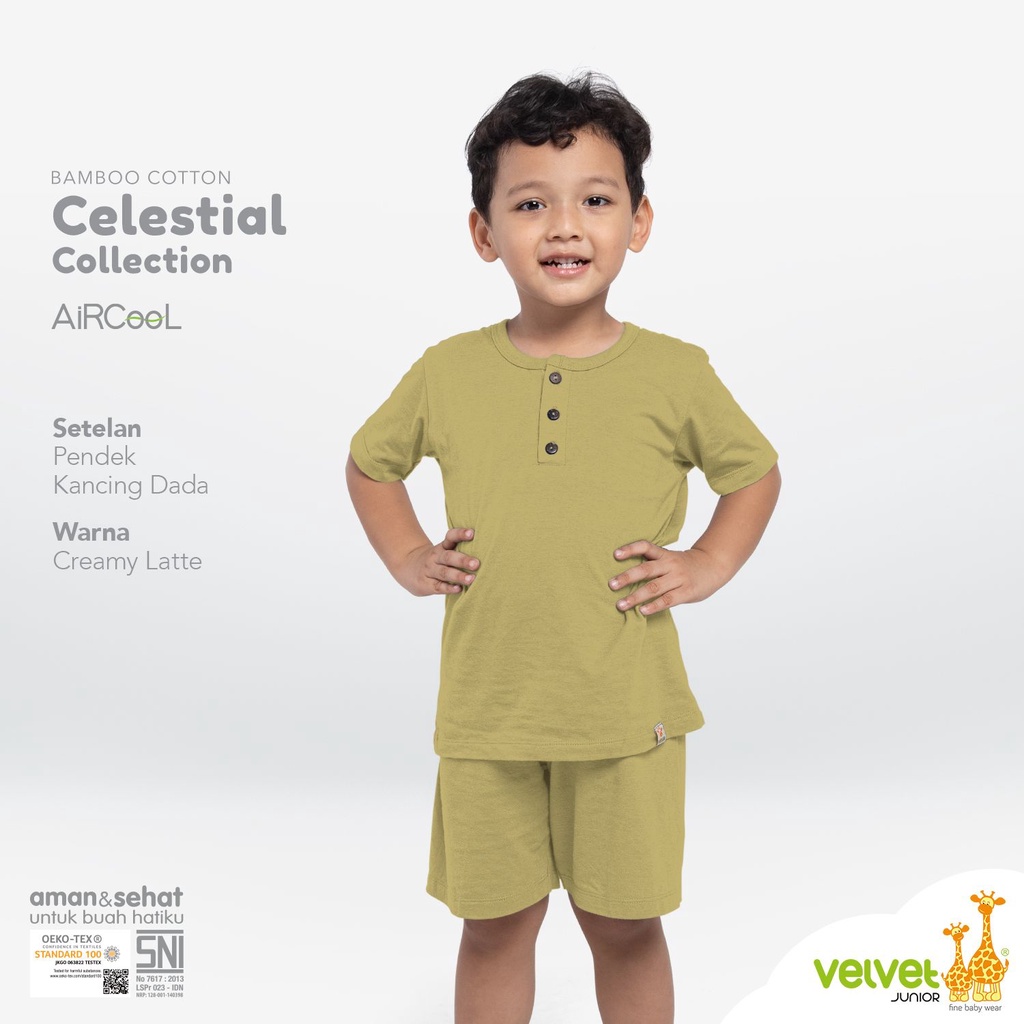 New Velvet Junior AirCool Setelan Pendek ( Kancing Dada ) Celestial Series 3 - Piyama Anak