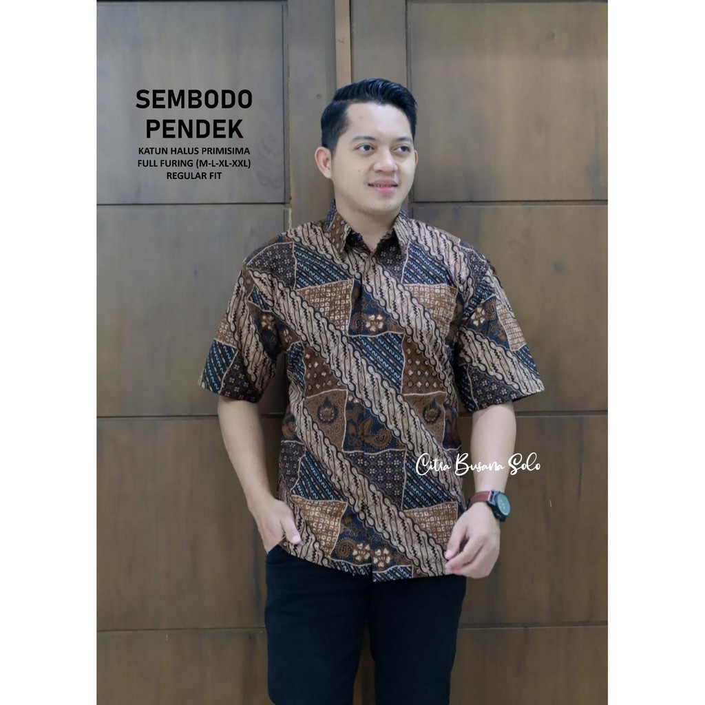 SEMBODO PENDEK Kemeja Batik Pria Full Furing Bahan Katun Primisima