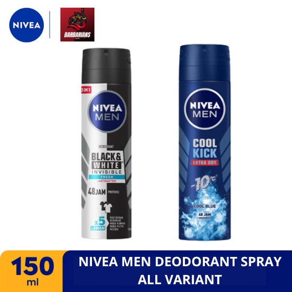 NIVEA MEN Deodorant Spray All Variant 150ml Invisible Black &amp; White Fresh Cool Kick Original