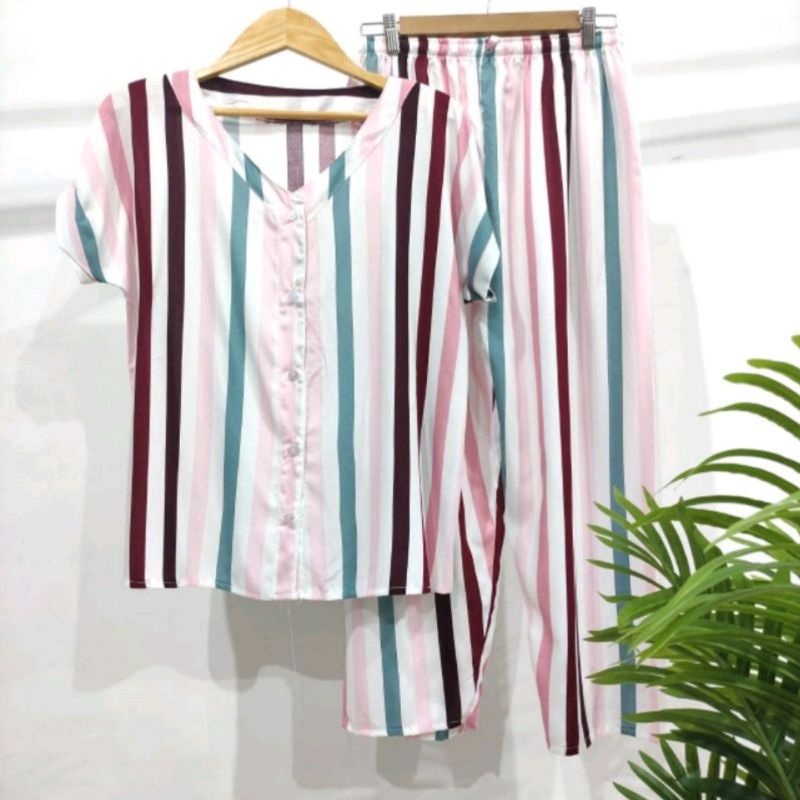 PIYAMA KANCING HITS NON KERAH/ PIYAMA V-NECK/ PIYAMA BUSUI / BAJU PIYAMA