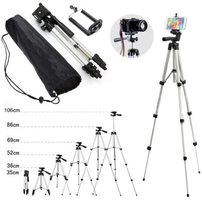 Tripod Kamera HP + Tas dan Holder U Tripod Murah Smartphone GoPro 1M 3110 3120 Silver Black