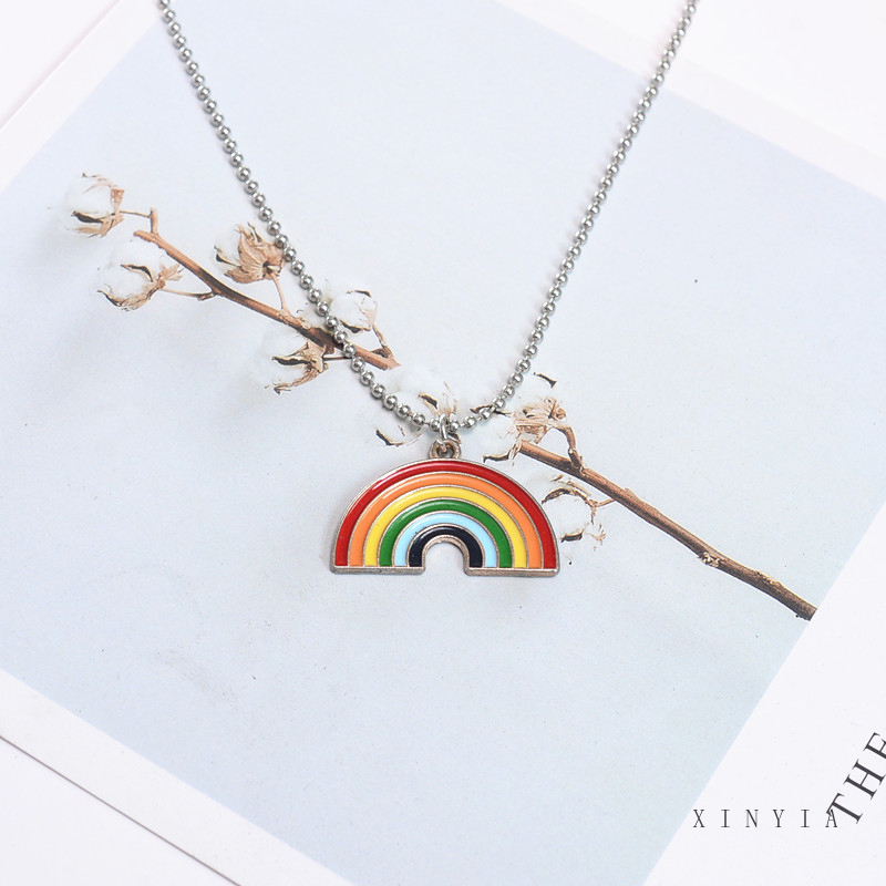 Harajuku Pasangan Jepang Kalung Rainbow Sun Flower Smiley Retro Pendant