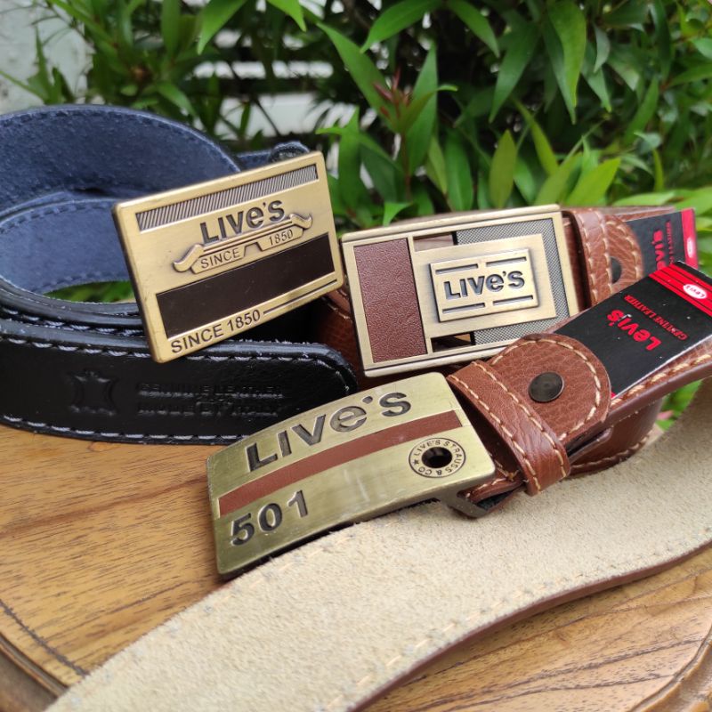 Gesper LIVE'S Kuningan Ikat Pinggang Pria lapis Kulit Cantol Mewah Sabuk Pria Semi Kulit High Class