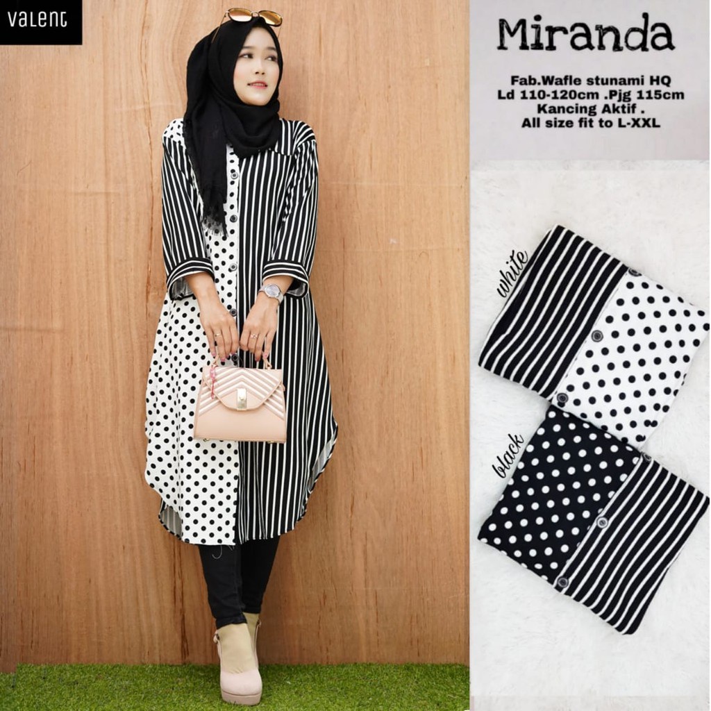 Tunik super jumbo motif garis polkadot warna hitam putih ld 100 110 120 130 140 - Atasan wanita baha