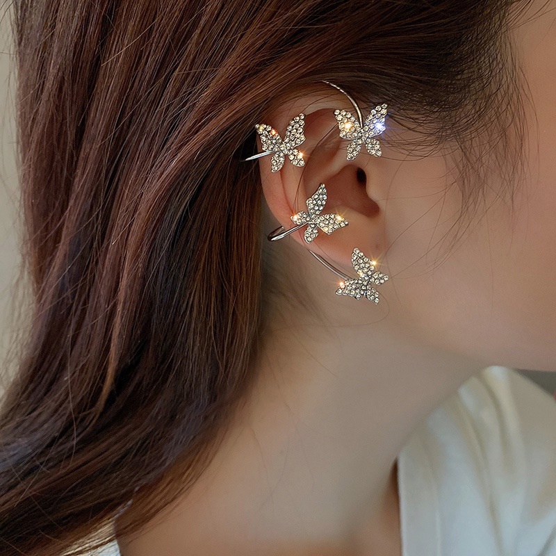 17km Anting Klip Wanita Bentuk Hati / Kupu-Kupu / Daun / Pita Hias Kristal Elegan-4