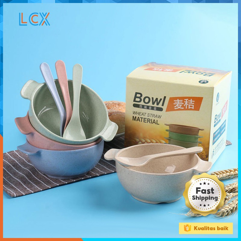 LCX 8 Set Mangkuk Anak Wheat Straw Mangkuk / Bowl + Spoon Tempat Makan Anak