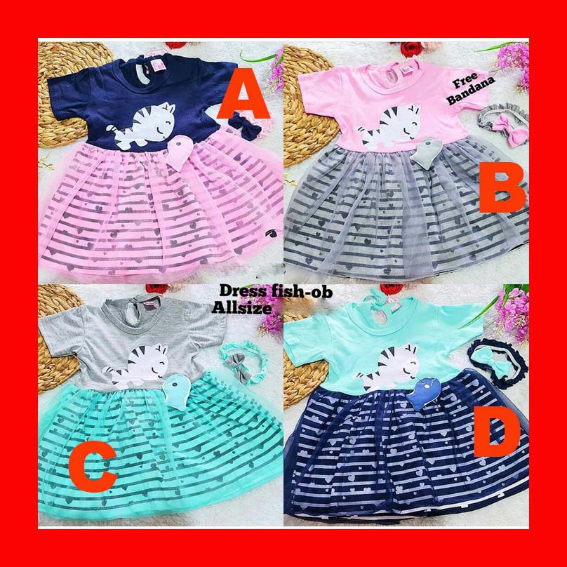 Baju Anak Bayi Perempuan Dress Bayi Cantik Murah Fish Cat