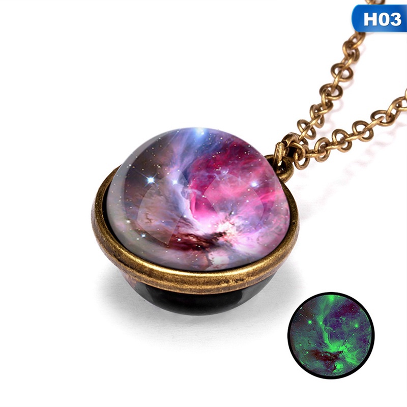 Luminous Universe Planet Galaxy Glow in the Dark Double Sided Glass Necklace Hot
