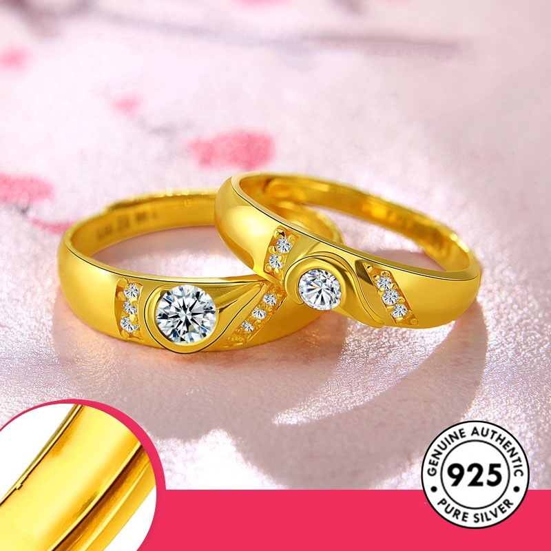 Cincin Berlian Bahan S925 Silver Plated Untuk Pasangan