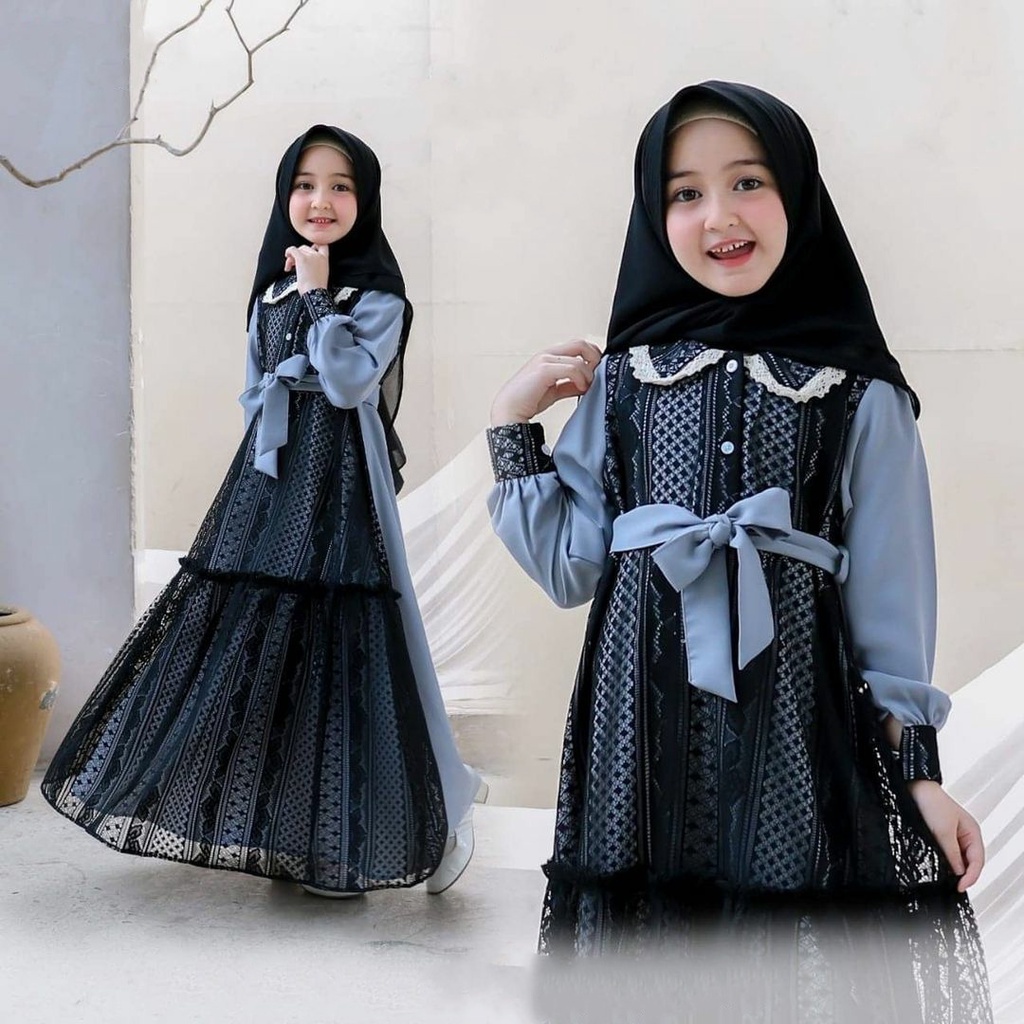 Umama Set Syari Kids Stelan Baju Gamis Muslim Anak Perempuan Wollycrepe Premium