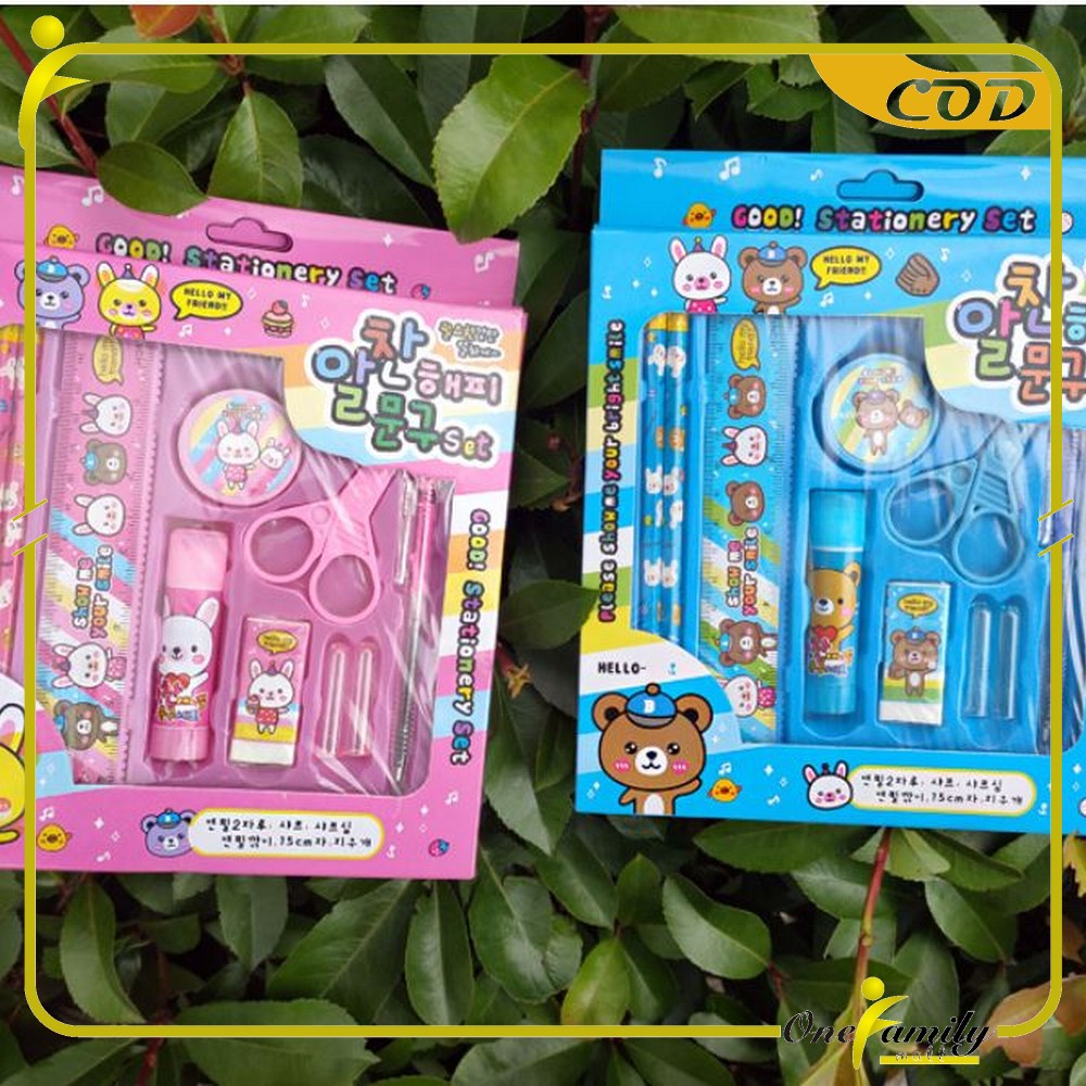 ONE-A26 Alat Tulis Set 8in1 Karakter Stationery Kids / Paket Alat Tulis Anak TK / Set School Supplies for Child Writing Gift Eraser Ruler