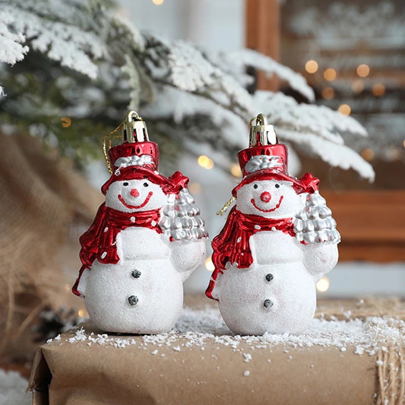 2pcs Dekorasi Pohon Xmas Anak Kekinian Aksesoris 3D Merah Kartun Santa Claus Snowman Bintang Merry Christmas Gantung Liontin