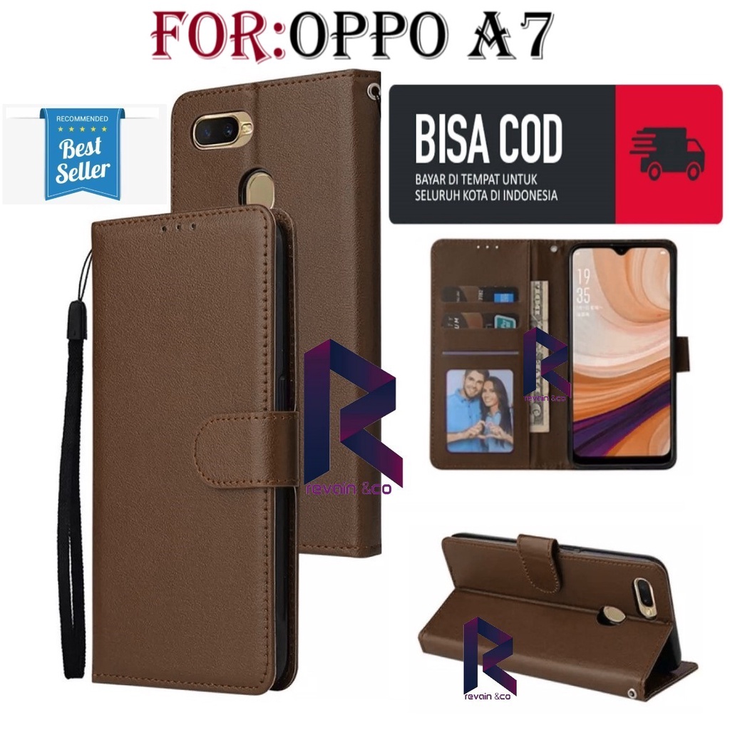 CASE OPPO A7 FLIP WALLET LEATHER KULIT PREMIUM SARUNG BUKA TUTUP FLIP CASE OPPO A7